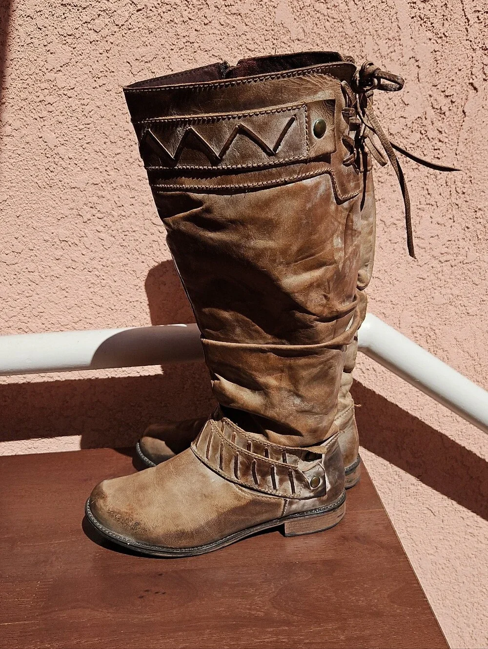 Corral Leather Georgia Slouchy Tall Riding Boots In Distressed Brown Sz 8.5